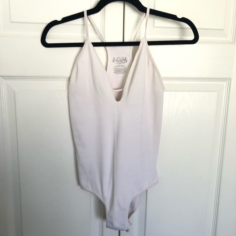 Free People White Seamless Ribbed Bodysuit Size M/L